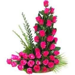 40 Pink Roses Flower Basket 