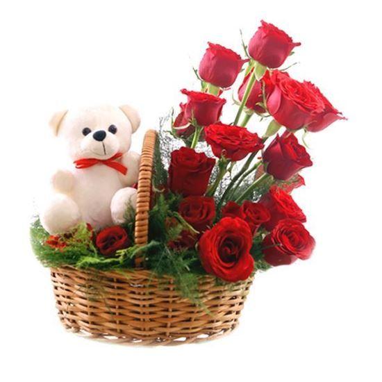 Cute Teddy with Red Roses Combo