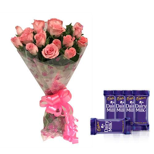 Pink Charm Flower - Dairy Milk Collection Combo