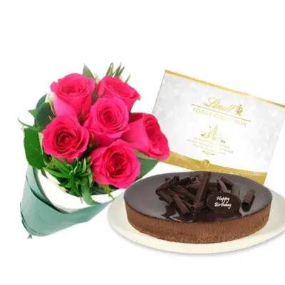 Pink Roses With Cake And Lindt Chocolate