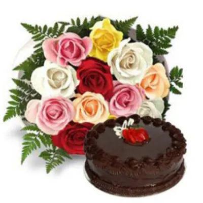 Mixed Roses And Cake