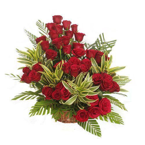 40 Red Roses In a Basket Arrangement