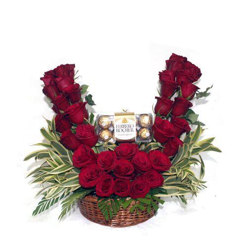 V Shaped Flowers with Chocolates Love Combo