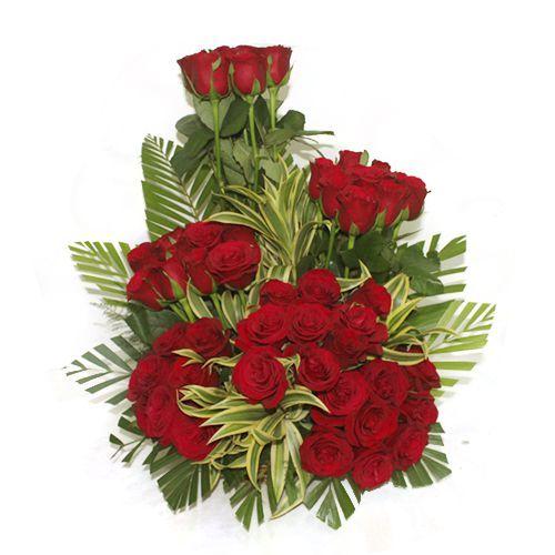 60 Red Roses Flower Basket Arrangement - One Side View
