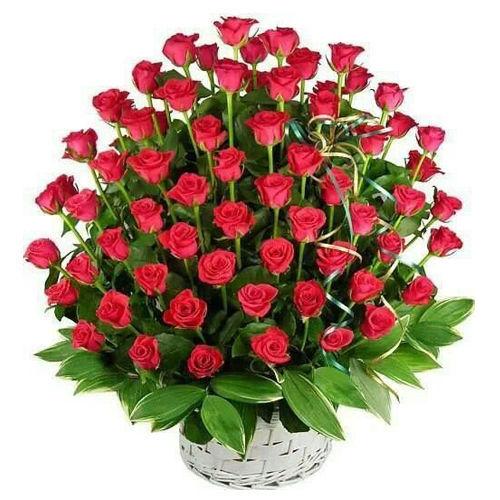 100 Red Rose Flower Basket 
