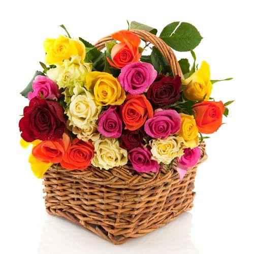 Basket of multicolor roses Flower
