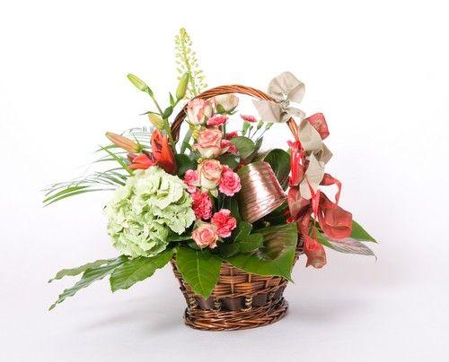 Basket of pink roses, Lilies & Carnations Flower