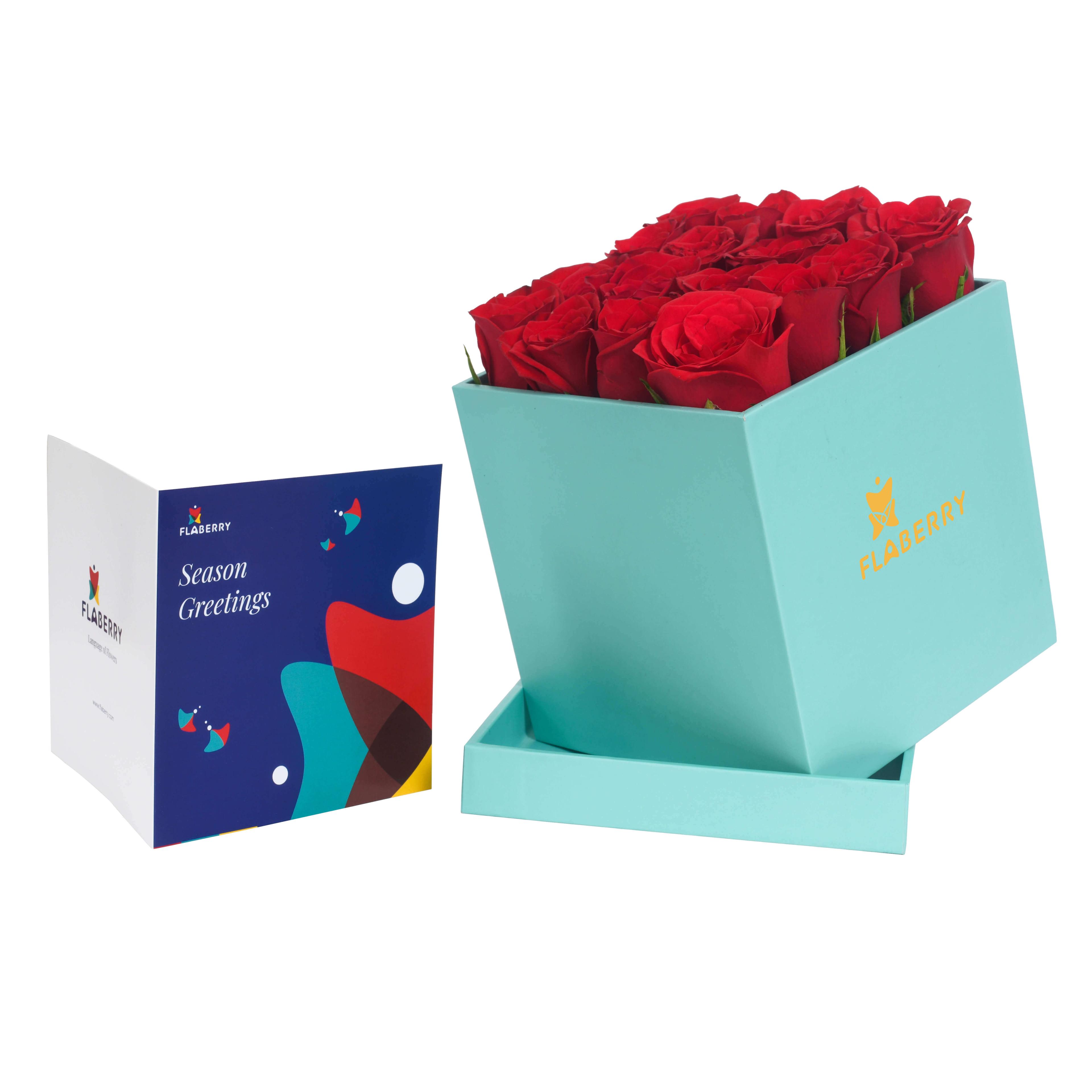 16 Roses in turquoise Flower Box