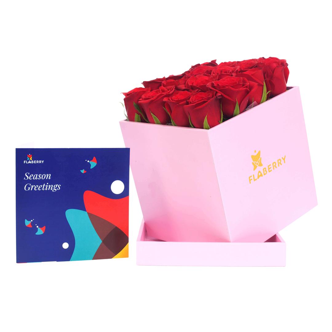 16 Roses in Pink Flower Box