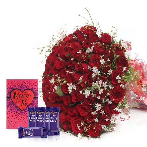 A Silver Jubilee Collection Of Roses with Dairy Milk Chocolates and A Greeting Card