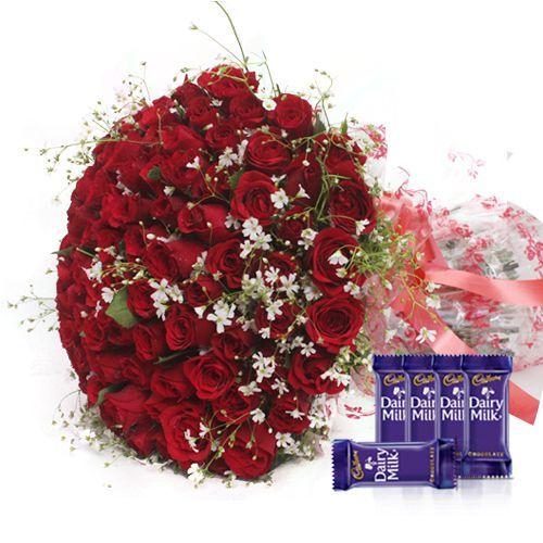 A Silver Jublee Collection Of Roses with Dairy Milk Chocolates