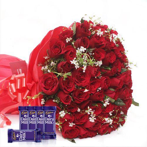 A Silver Jubilee Collection Of Roses - In Tissue Wrap with Dairy Milk Chocolates