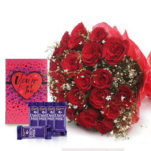 Full of Romance - In Tissue Wrap with Dairy Milk Chocolates and A Greeting Card