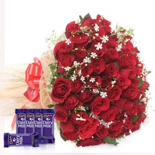 Collection Of 200 Roses - In Jute Wrap with Dairy Milk Chocolates