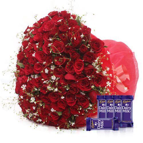 Collection Of 200 Roses - in Tissue Wrap with Dairy Milk Chocolates