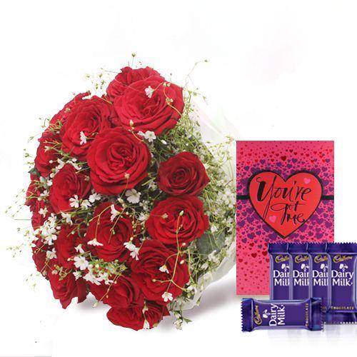 Just for Love Flower- Dairy Milk Chocolates and A Greeting Card Combo