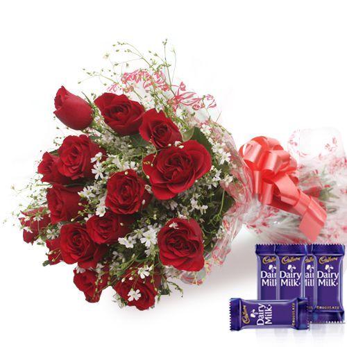 Lovely Roses Bunch with Dairy Milk Chocolates Combo