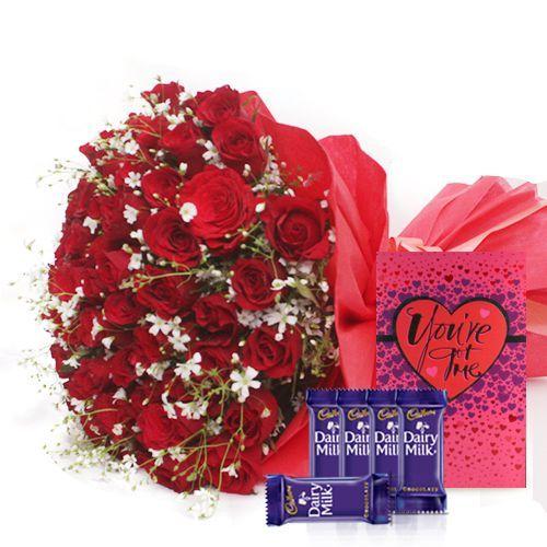 Redefined Love-In Tissue Wrap with Dairy Milk Chocolates and A Greeting Card Combo