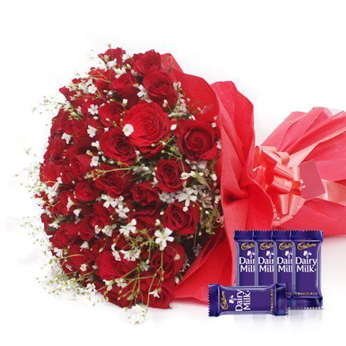 Redefined Love - In Tissue Wrap with Dairy Milk Chocolates Combo