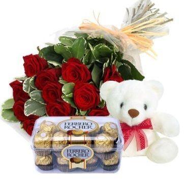 Roses & Ferrero Rochers With Teddy Combo