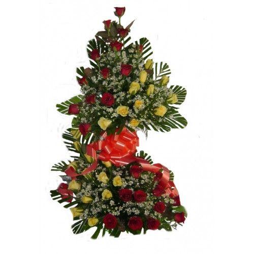 Red and Yellow Roses Flower Tall Arrangement