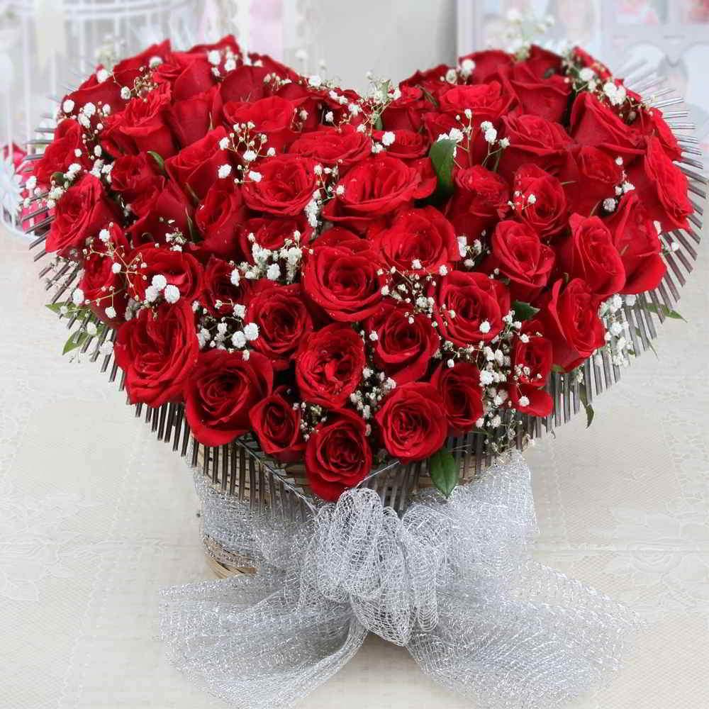 Valentine Two Dozen Red Rose Heart Flower