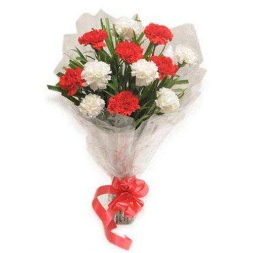 Red & White Carnations Flower Bouquet