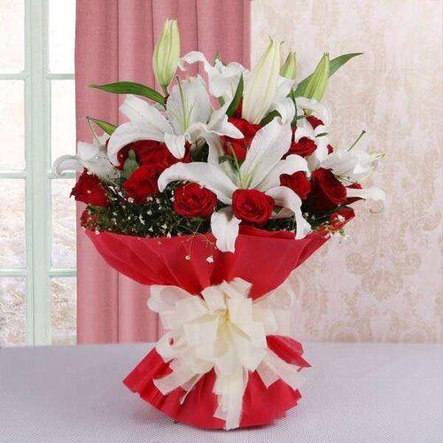 Red roses and white lilies Flower