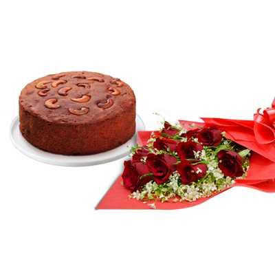 Red Roses with Plum Cake