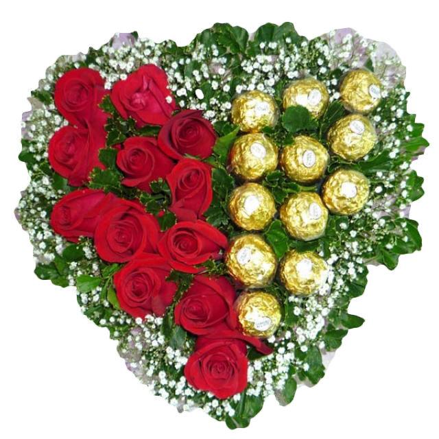 Roses and Chocolate Heart Shape Arrangement Combo