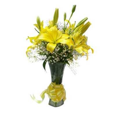 Vase of Yellow Lilies Flower