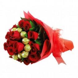 Vivid Roses and Chocolate Bouquet