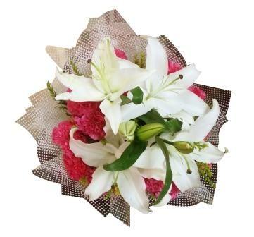 White Lilies & Red Carnations Flower Bouquet